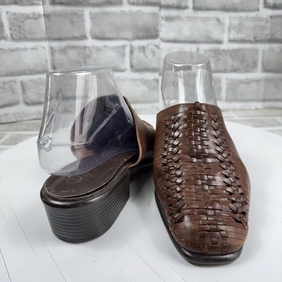 Predictions Vintage Women's Size 8.5 WIDE Square Toe Brown Leather Woven Mules - Picture 5 of 12